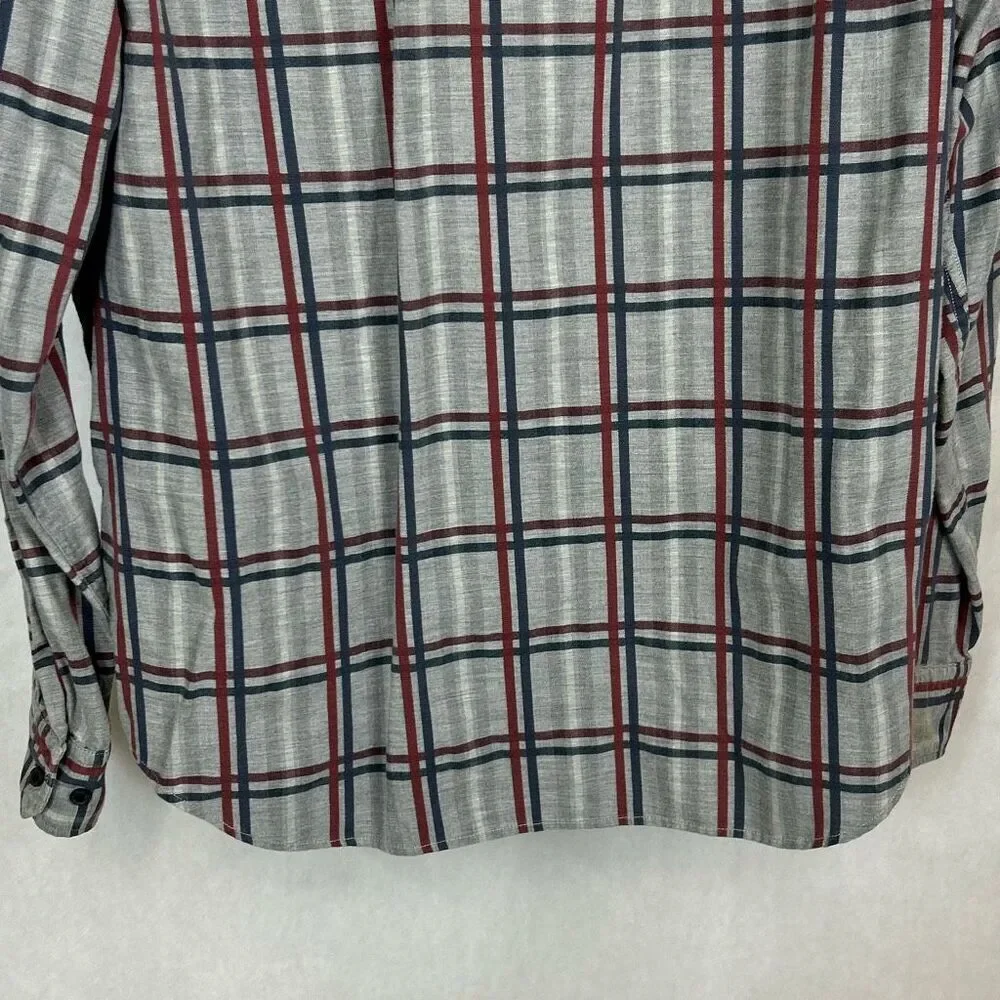 Banana Republic Luxe Flannel Button Down Shirt Camden Fit Sz Large Gray Plaid